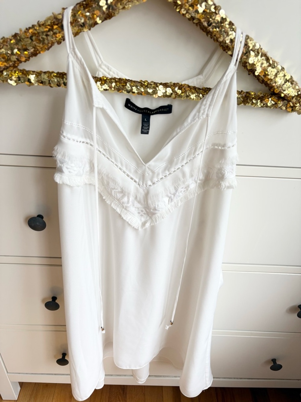White House Black Market Ivory Blouse with Lace Accents